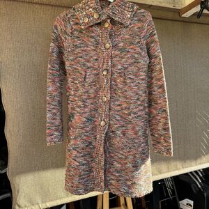 Tiara Women's Medium Multicolor Long Sleeve Button Cardigan Coatigan Duster